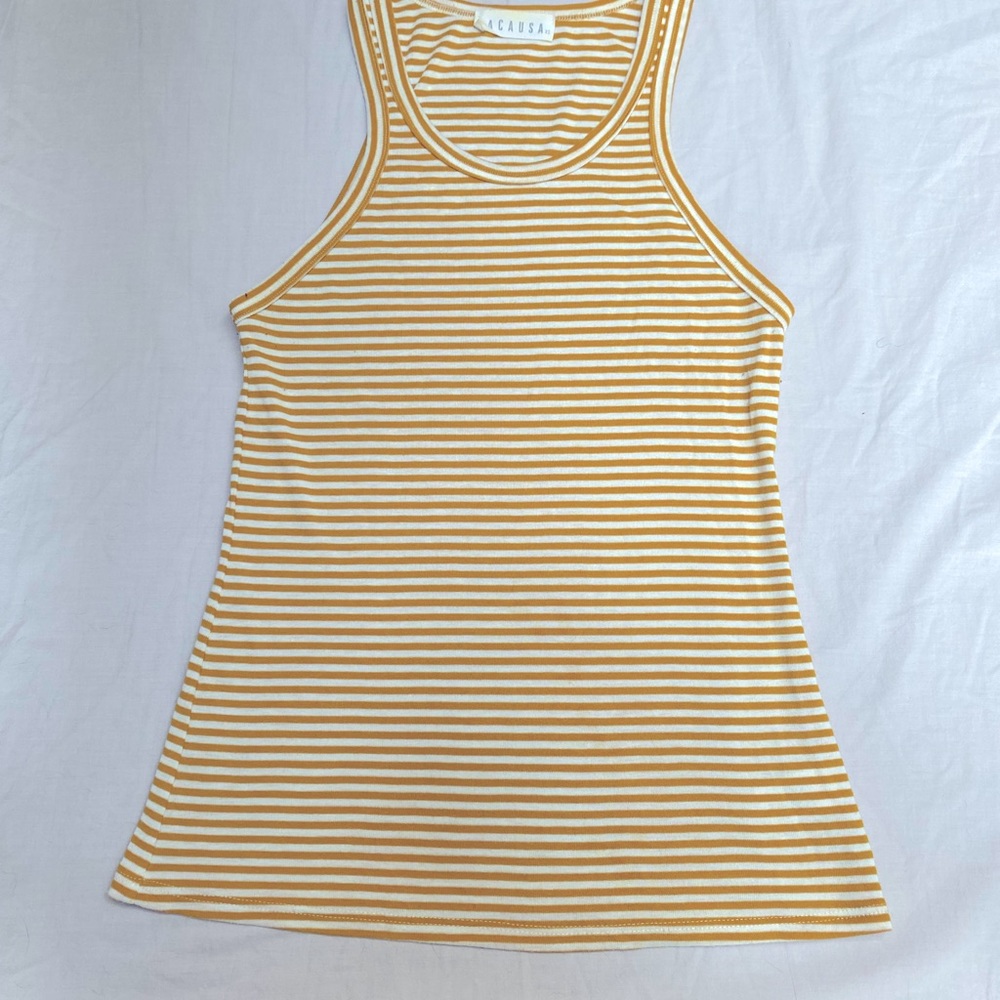 LACAUSA tank top XS yellow and white stripes